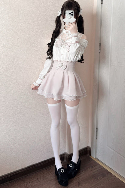 Japanese Lace Tencel Shirt And Skirt Set