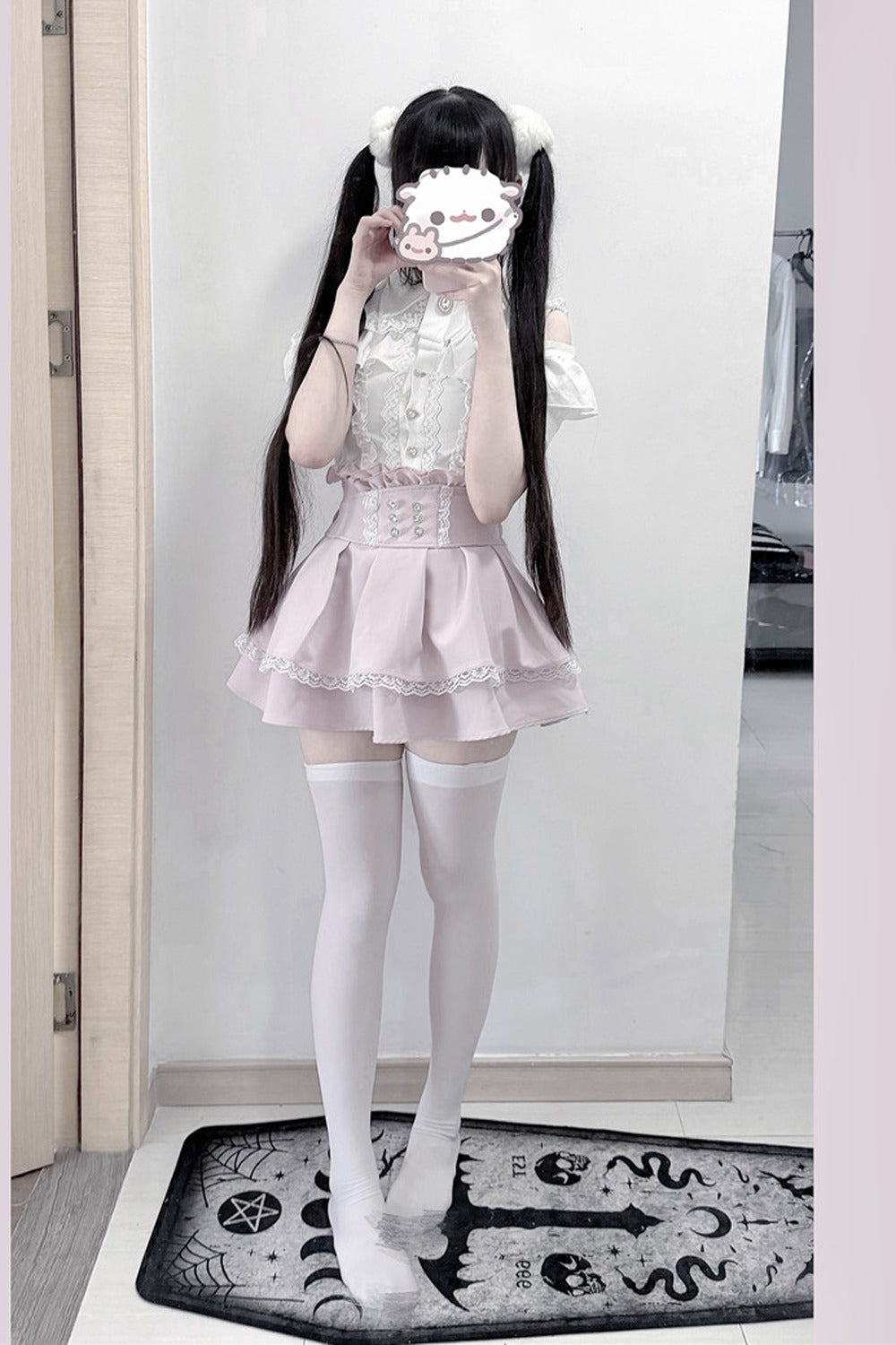 Cherry Short-Sleeve Shirt and Skirt Set-Up
