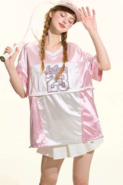 ピンクサテンスポーツTシャツ