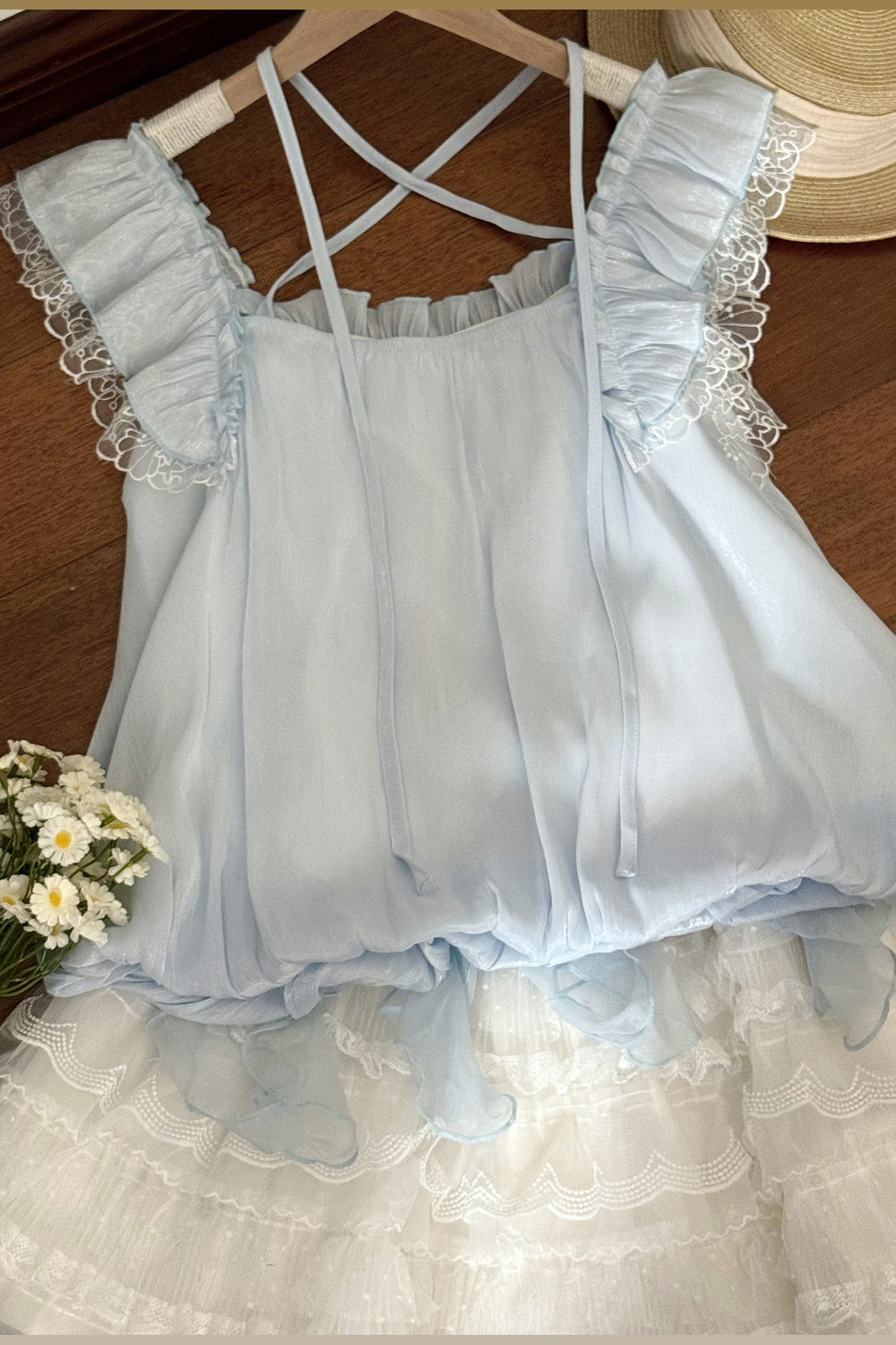 ミルキーブルー姫フリルトップス＋スカート