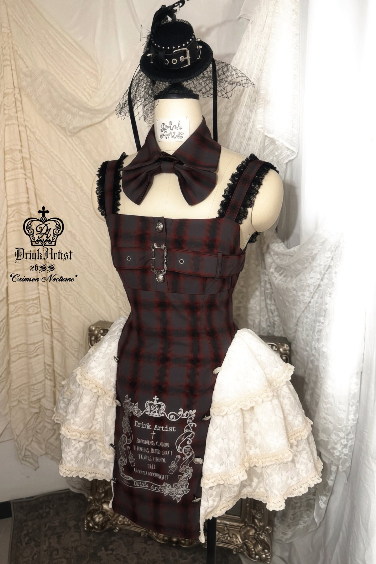 Gray Plaid Printed Lace-Up Dress