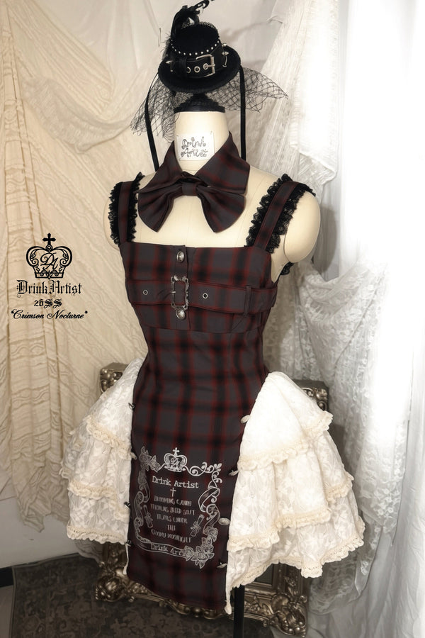 Gray Plaid Printed Lace-Up Dress