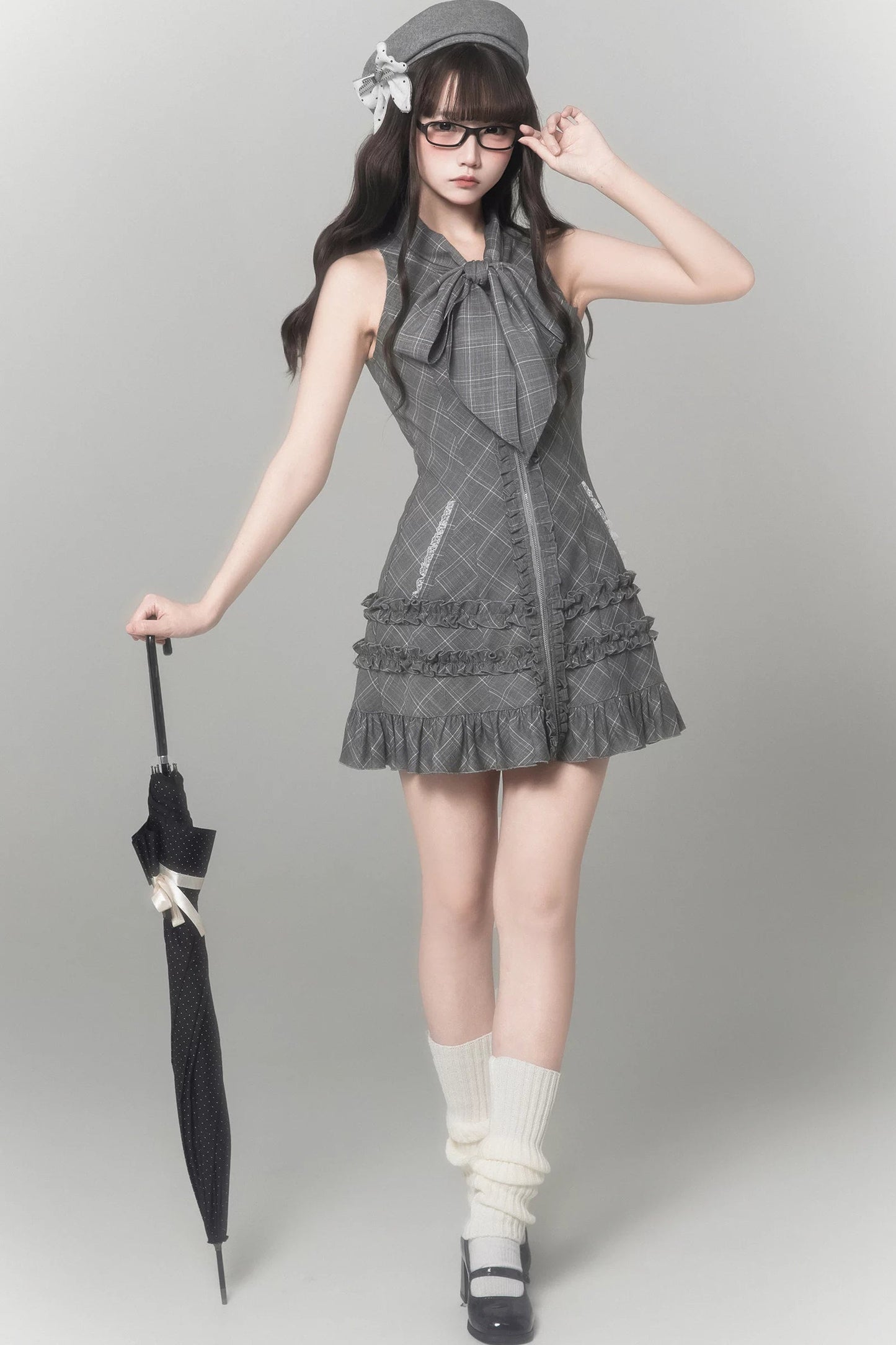 Gray Plaid Literary Girl Dress