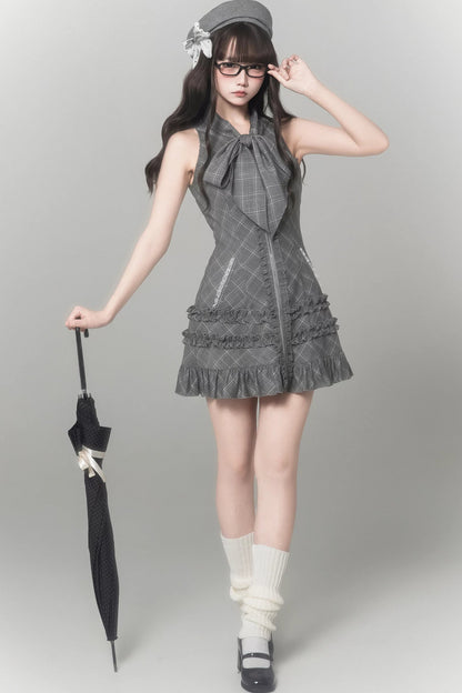 Gray Plaid Literary Girl Dress