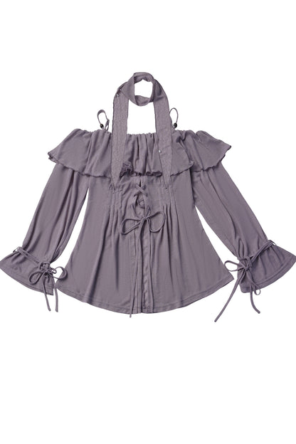 One-Line Tie-Up Knitted Cardigan and Suspender Dress Set-Up