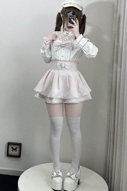 Japanese Lace Tencel Shirt And Skirt Set