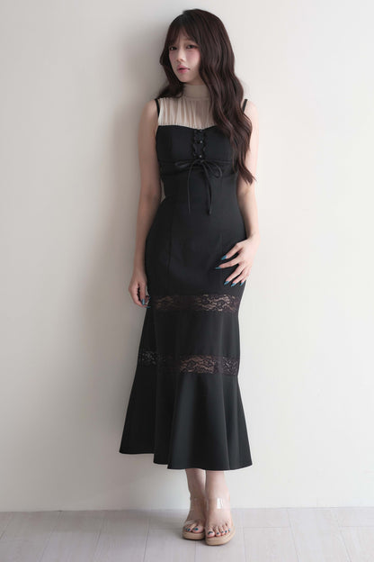 Lace Patchwork Sleeveless Mermaid Long Dress