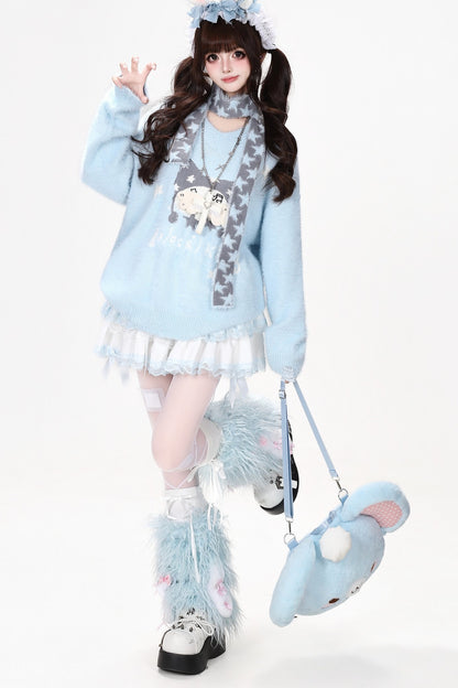 Jersey suelto de jacquard con gatito y estrella