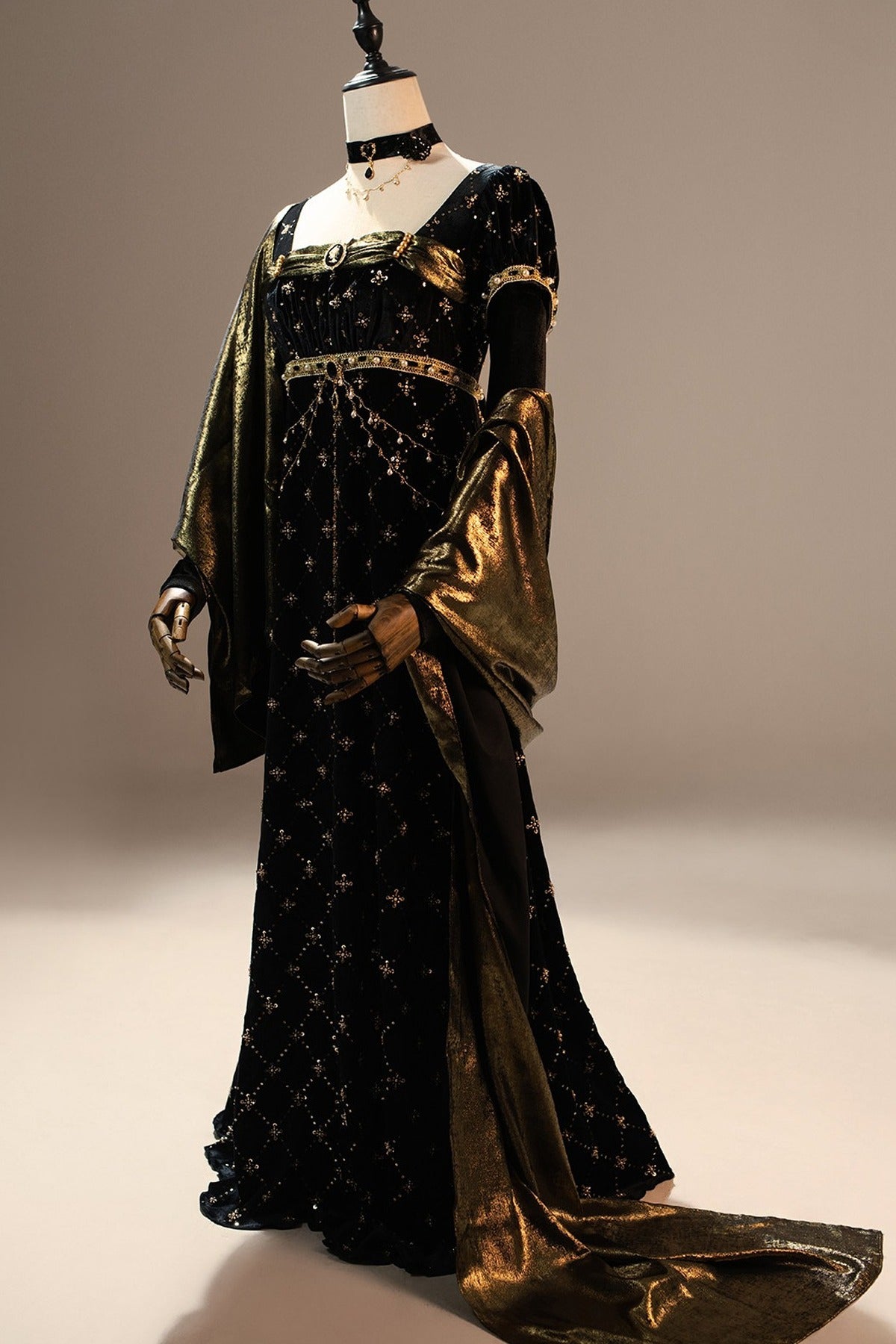 Black Gold Beaded Empire Dress
