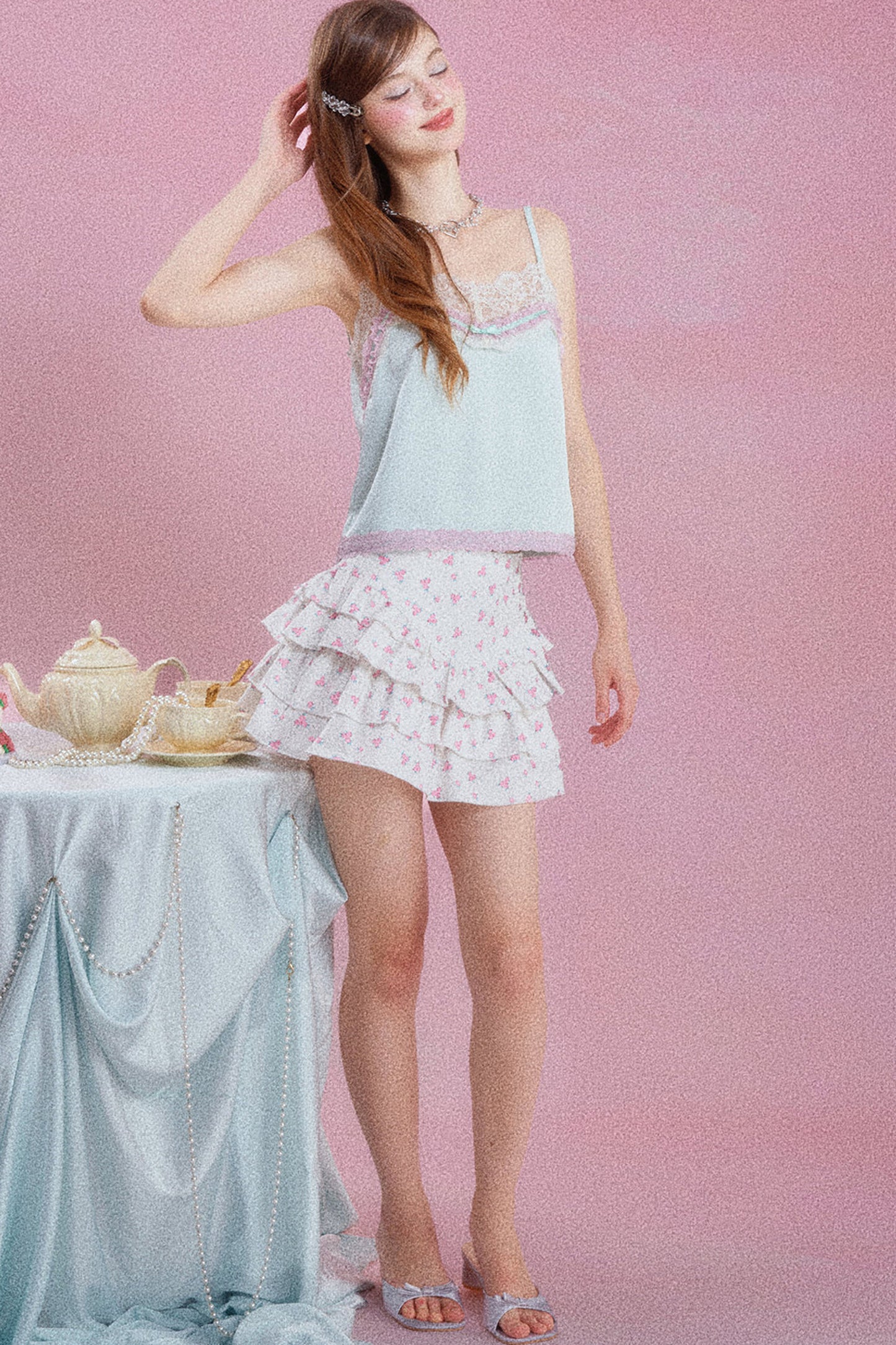 Camisole-Oberteil aus Satin mit Spitze