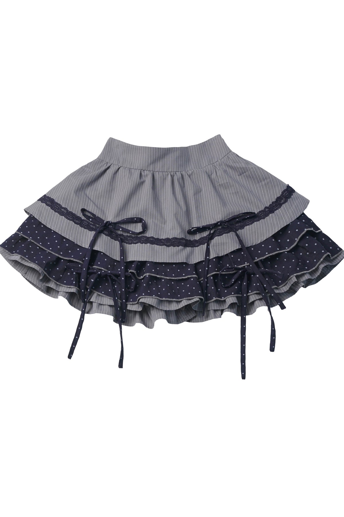 Polka Dot Waist-Cinching Layered-Look Top and Skirt Set-Up