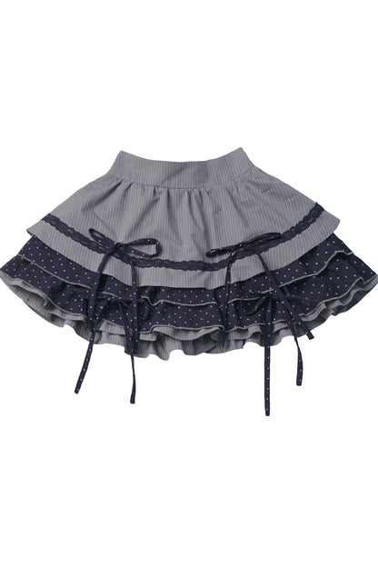 Polka Dot Waist-Cinching Layered-Look Top and Skirt Set-Up