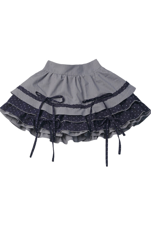 Polka Dot Waist-Cinching Layered-Look Top and Skirt Set-Up