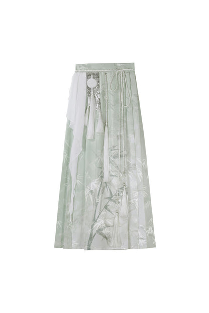 Green Modified Han Elements Hanfu Top and Skirt Set-Up