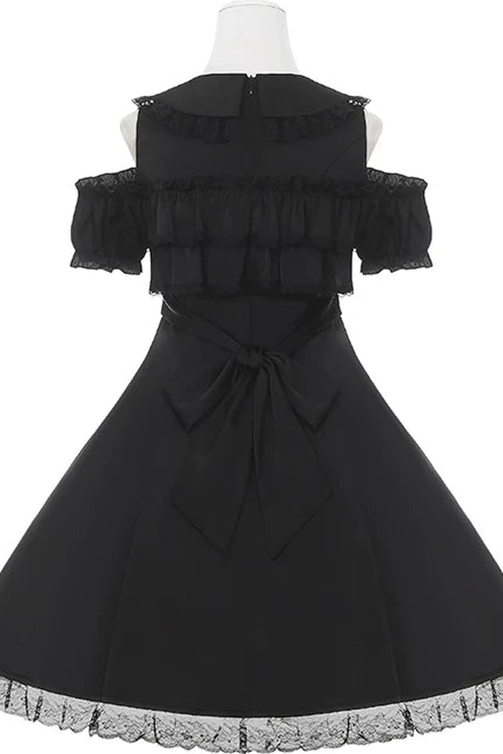 【預約商品】顯腰身荷葉設計黑色地雷連衣裙