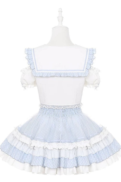 Aqua Off-Shoulder Top and Cake Skirt Set-Up