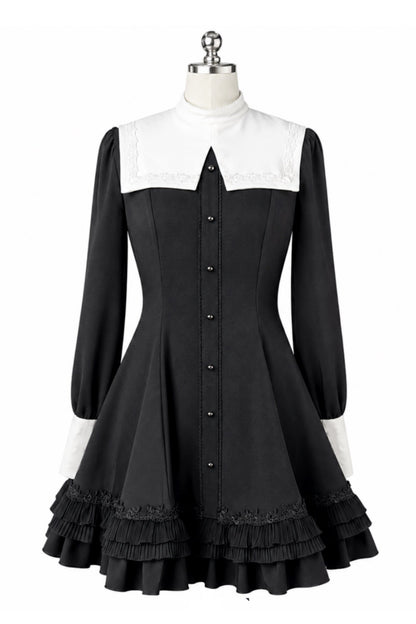 Gothic Puff Sleeve Nun Collar Dress