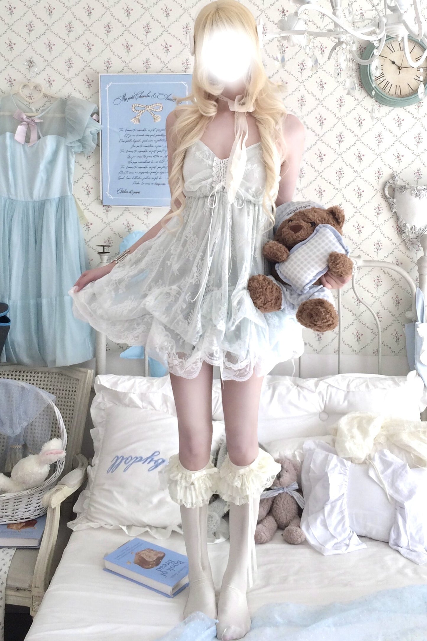 Lace-Sleeve Top & Cami Dress Set-Up