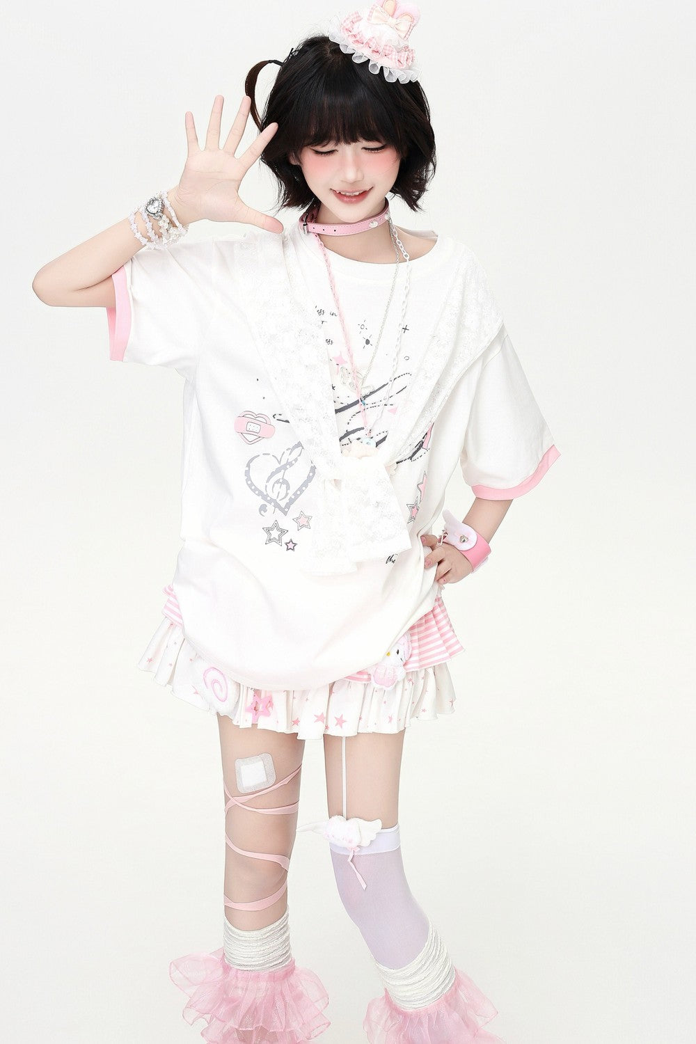 Lace Ribbon Sailor Oversized T-Shirt