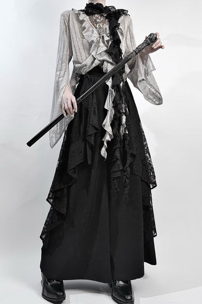 High-Waisted Lace Wide-Leg Skirt Set
