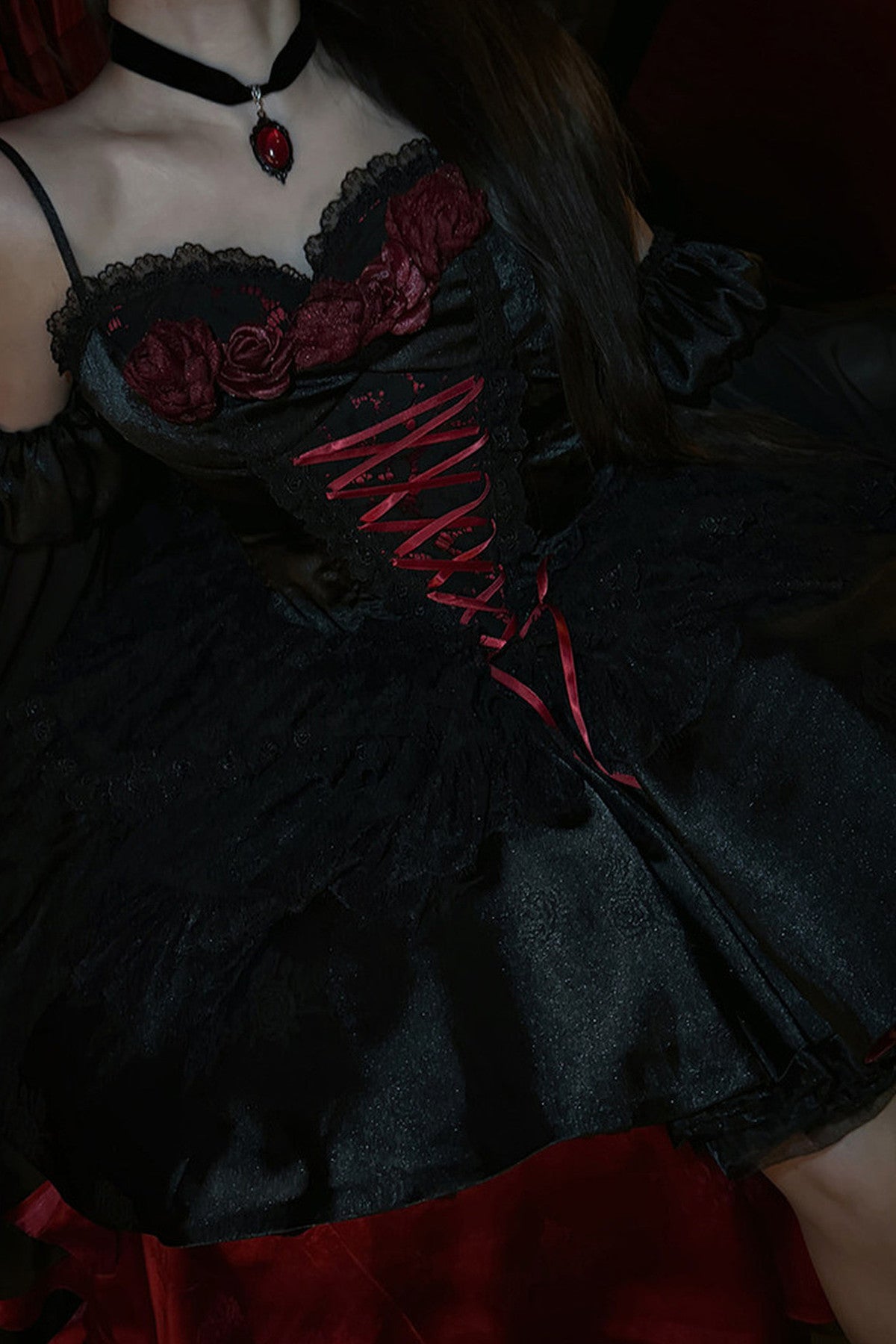 Gothic Red Black Evening Dress