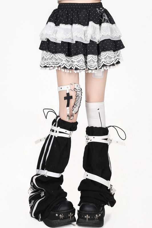 Black White Lace Polka Dot Skirt