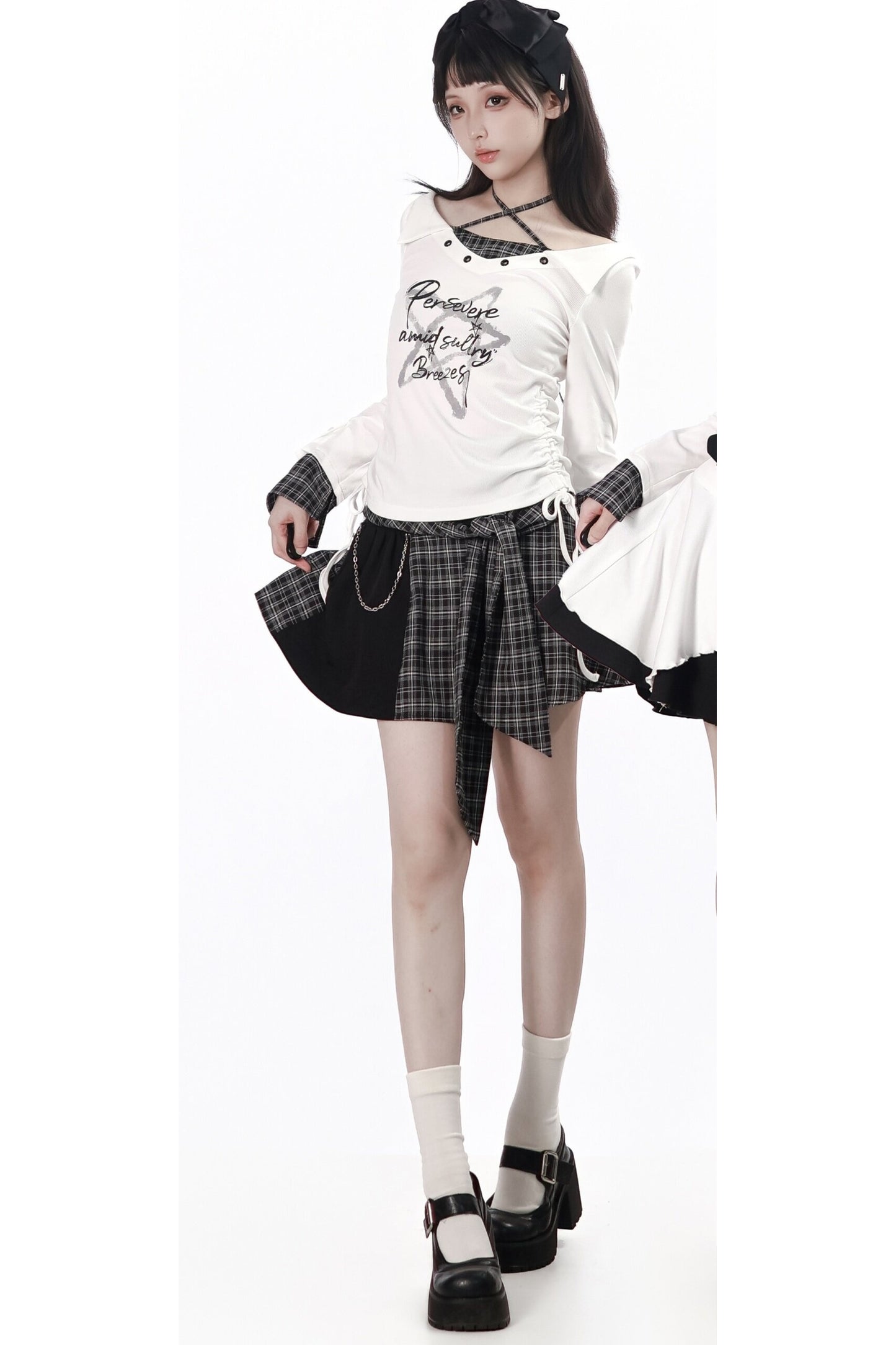 Irregular Plaid Layered-Look Dress With Top and Skirt Set-Up