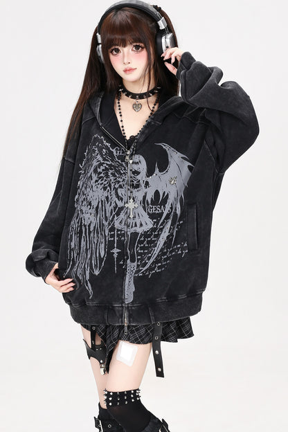 Devil Angel Kapuzenjacke im Destroyed-Look