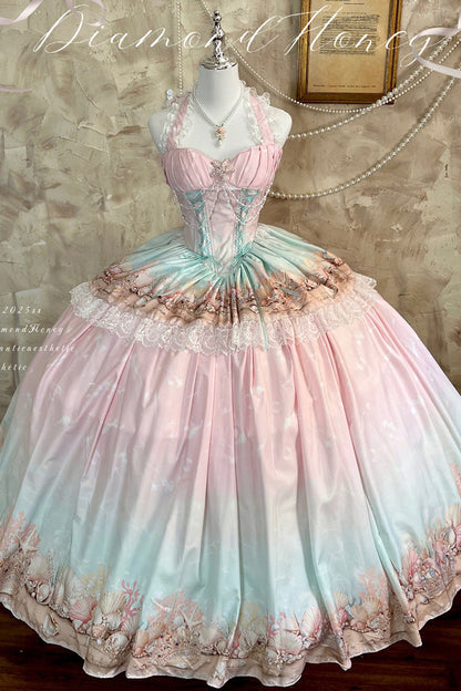 Ensemble robe dos-nu à dégradé océan