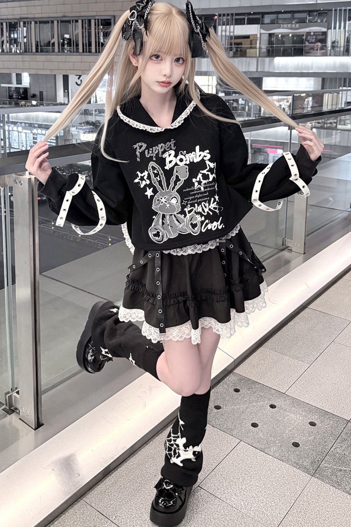 Long Eared Rabbit Sweatshirt And Cake Skirt Set-Up