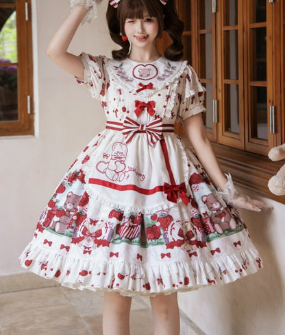 Strawberry Gift Box Lolita Print Suspender Dress Set-Up