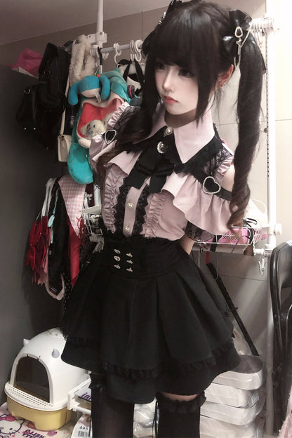 Cherry Short-Sleeve Shirt and Skirt Set-Up
