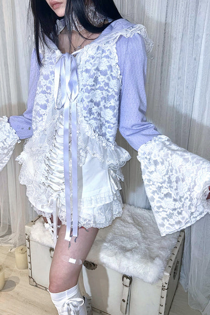 Black White Purple Lace Knit Cardigan
