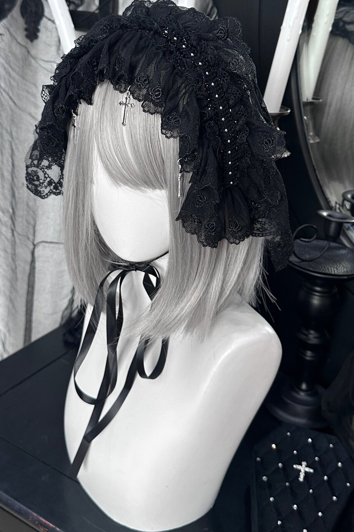 Gothic Lolita Lace Cross Pendant Headband