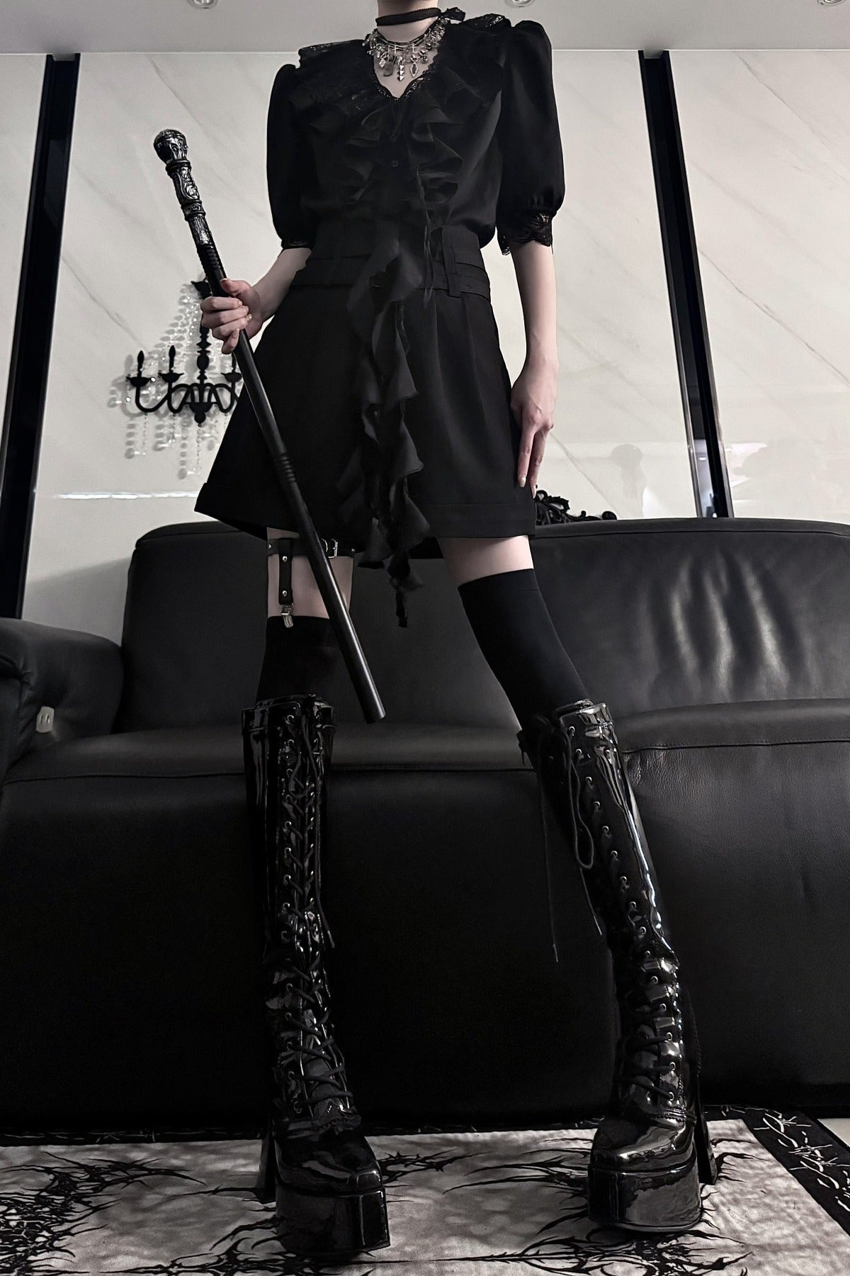 Mid-Waist Double Belt Biker Shorts