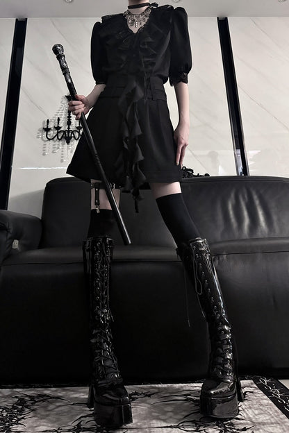 Mid-Waist Double Belt Biker Shorts