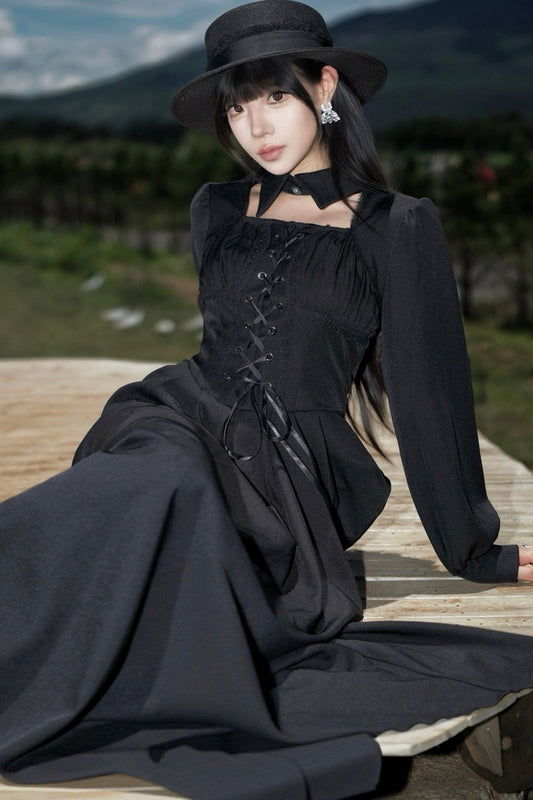 Black Cape Fishtail Long Dress