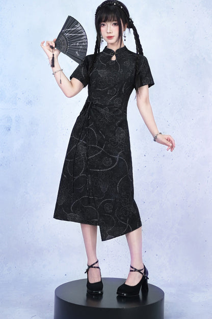 Deep Sea Print Qipao Dress