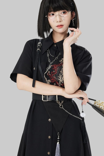 Gold Thread Embroidered Patchwork Dress