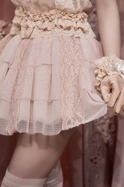 Pink Mesh Lace Skirt