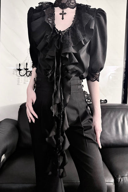 Gothic Lace V-Neck Short-Sleeve Shirt