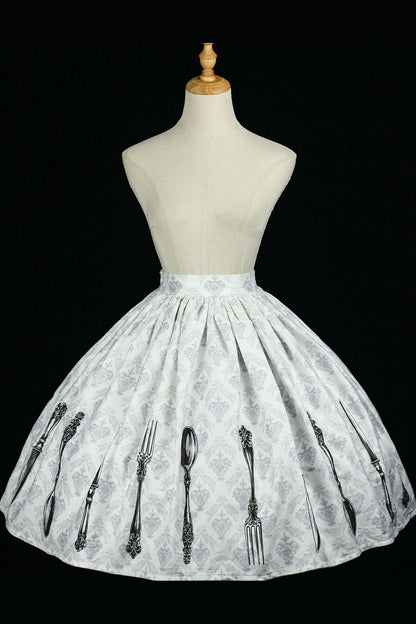 Silver Tableware Print Half-Length Skirt