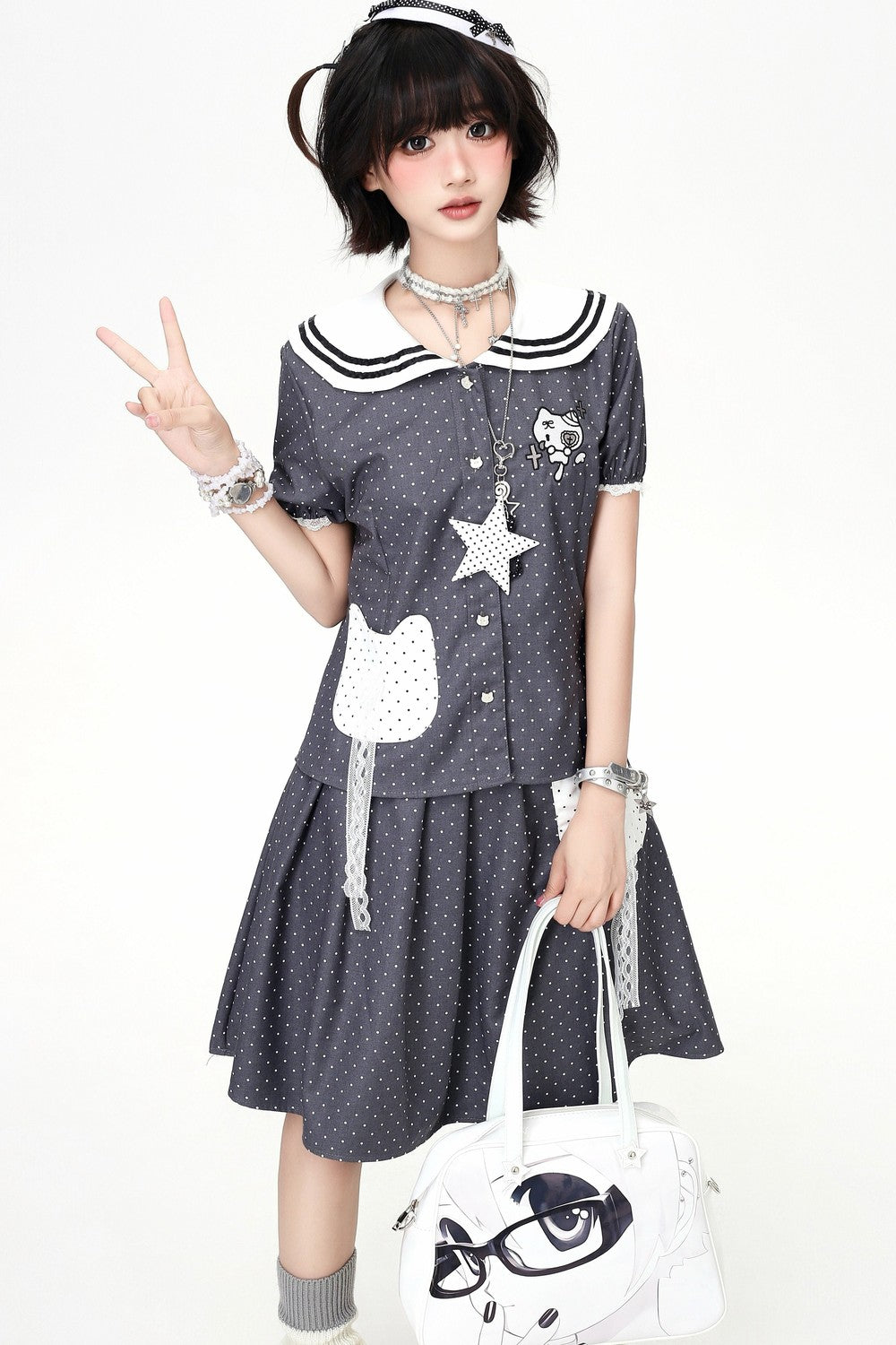 Polka Dot Cat Sailor Set