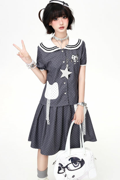 Polka Dot Cat Sailor Set