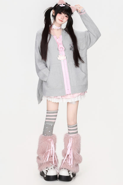 Mohair-Strickjacke mit Hasenohren