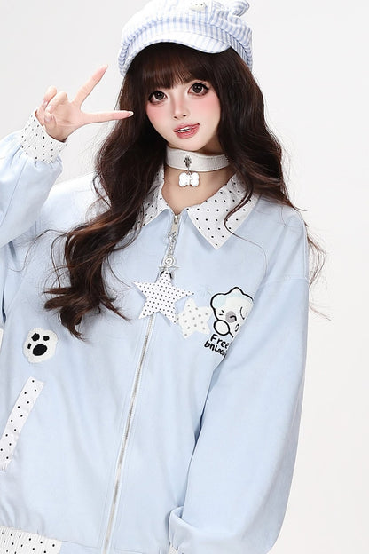 Polka Dot Dog Embroidery Jacket