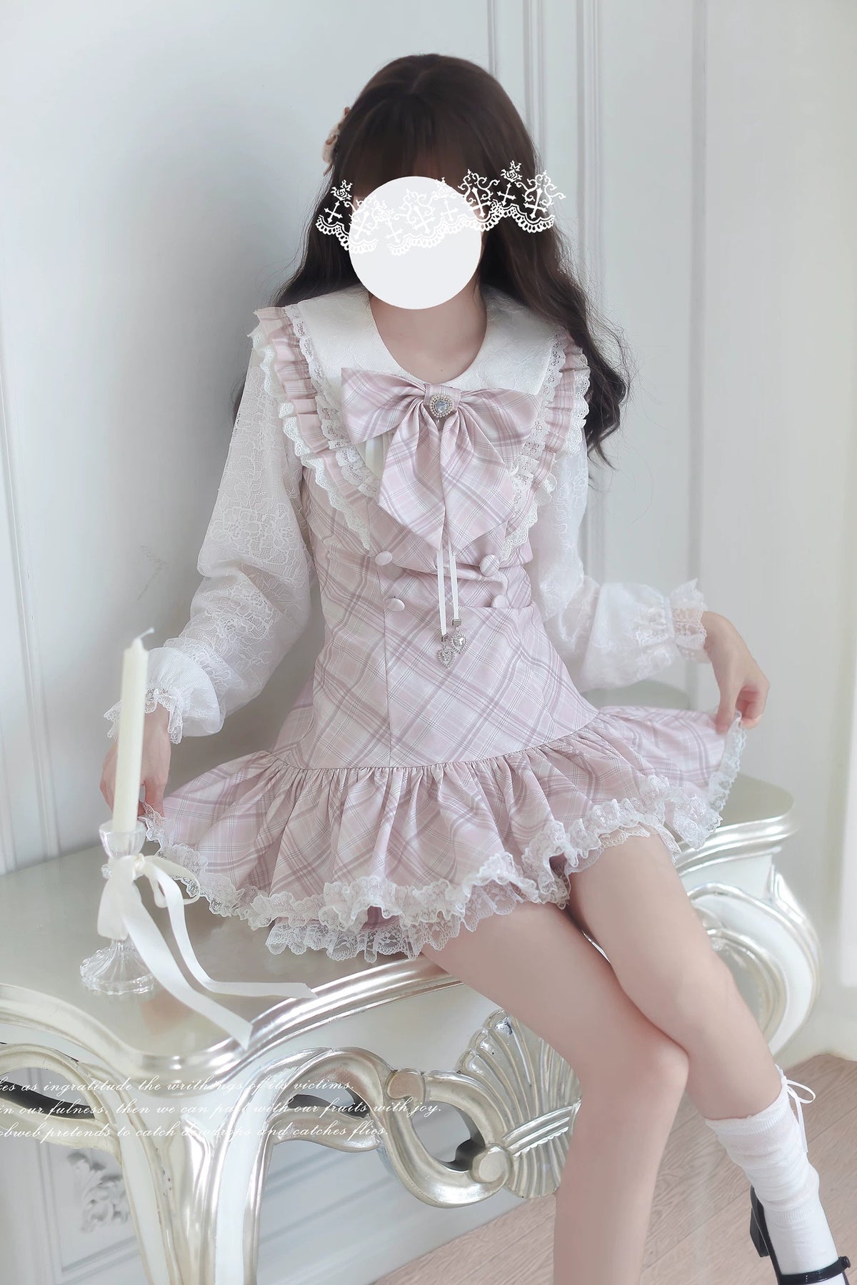 Pink Plaid Sweet Girly School Uniform Dress Set