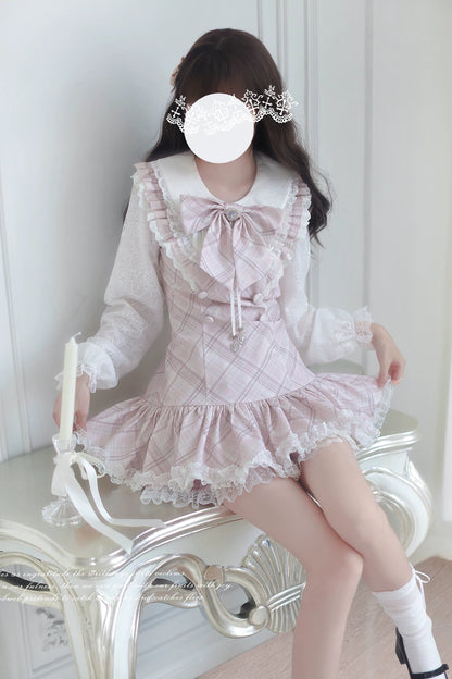 Pink Plaid Sweet Girly School Uniform Dress Set