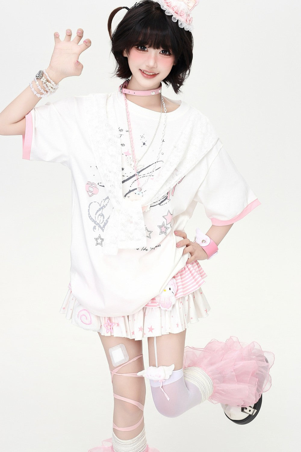 Lace Ribbon Sailor Oversized T-Shirt