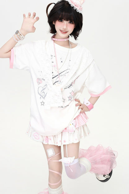 Lace Ribbon Sailor Oversized T-Shirt